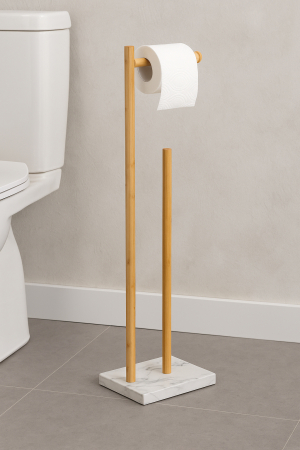 Suport hartie igienica 5Five Lea cu spatiu depozitare, bambus, 22x18x78 cm, alb si maro [1]