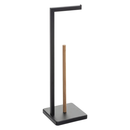Baie - Suport hartie igienica 5Five Natureo, metal si bambus, 20x20x65 cm, negru
