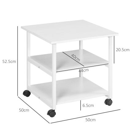  Suport Imprimanta cu Raft de Depozitare, Masa de Imprimanta mobila pe roti,  50x50x52.5 cm, Alb [2]