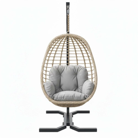 Suport leagan tip cuib sau hamac suspendat, cadru otel, maxim 180 kg, 92x92x205 cm, negru [14]