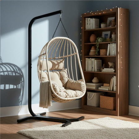 Suport leagan tip cuib sau hamac suspendat, cadru otel, maxim 180 kg, 92x92x205 cm, negru [9]