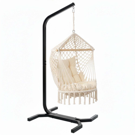 Suport leagan tip cuib sau hamac suspendat, cadru otel, maxim 180 kg, 92x92x205 cm, negru [6]