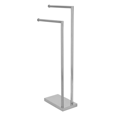 Suporturi si accesorii de baie - Suport prosoape baie metalic 2 brate, baza antiderapanta, finisaj cromat lucios, inaltime 80 cm, argintiu