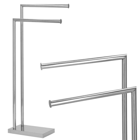 Suport prosoape baie metalic 2 brate, baza antiderapanta, finisaj cromat lucios, inaltime 80 cm, argintiu [11]
