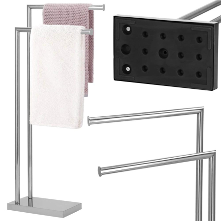 Suport prosoape baie metalic 2 brate, baza antiderapanta, finisaj cromat lucios, inaltime 80 cm, argintiu [5]