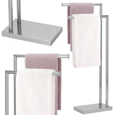 Suport prosoape baie metalic 2 brate, baza antiderapanta, finisaj cromat lucios, inaltime 80 cm, argintiu [3]