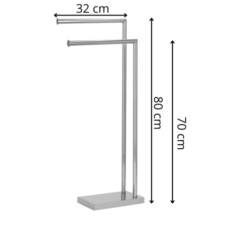 Suport prosoape baie metalic 2 brate, baza antiderapanta, finisaj cromat lucios, inaltime 80 cm, argintiu [10]