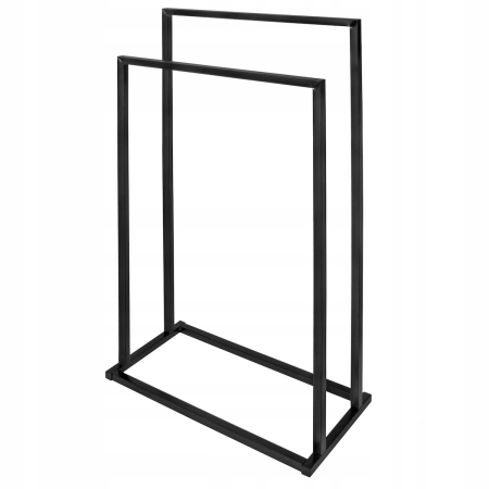 Suport metalic de baie pentru prosoape, cu 2 standuri, 84 cm, negru [2]