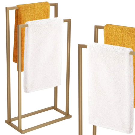 Suport metalic de baie pentru prosoape, cu 2 standuri, 86 cm, auriu mat [2]