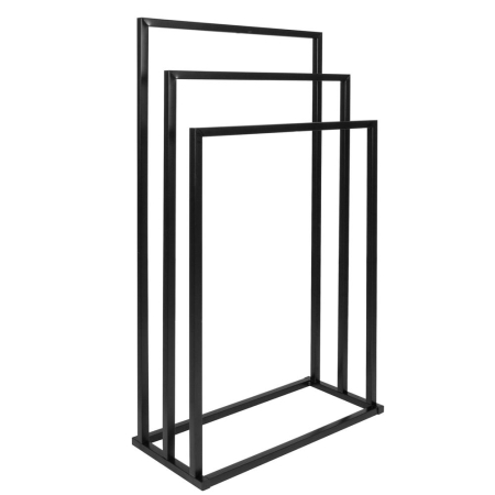 Baie - Suport metalic de baie pentru prosoape, cu 3 standuri, 84 cm, negru