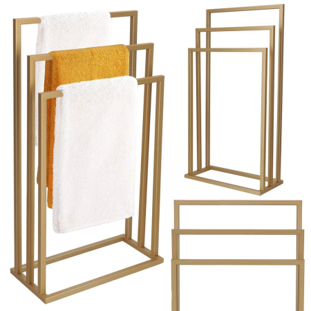 Suport prosoape baie metalic 3 brate verticale, profil patrat, finisaj mat, inaltime 86/76/66 cm, auriu [5]