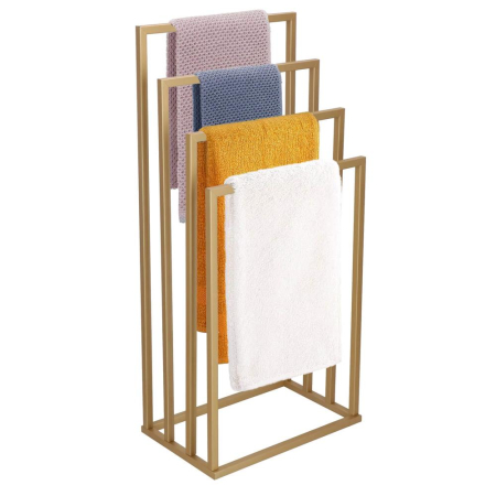 Suport metalic de baie pentru prosoape, cu 4 standuri, 96 cm, auriu mat [2]