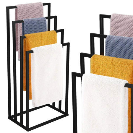Suport prosoape baie metalic 4 brate verticale, profil patrat, finisaj mat, inaltime 96/86/76/66 cm, negru [3]