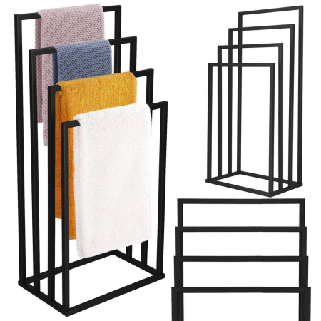 Suport prosoape baie metalic 4 brate verticale, profil patrat, finisaj mat, inaltime 96/86/76/66 cm, negru [5]