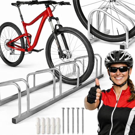 Suport metalic pentru 5 biciclete, montaj podea sau perete, structura solida otel, 135x33x28 cm [5]