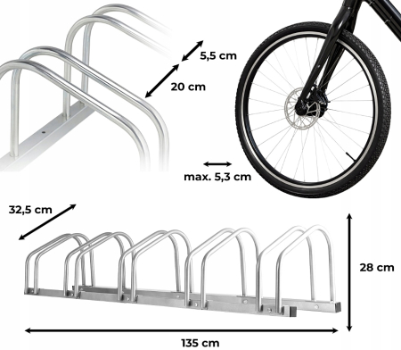 Suport metalic pentru 5 biciclete, montaj podea sau perete, structura solida otel, 135x33x28 cm [2]
