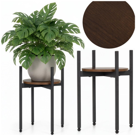 Suport metalic pentru floare, cu polita rotunda din MDF, 32x32x43 cm, negru [7]