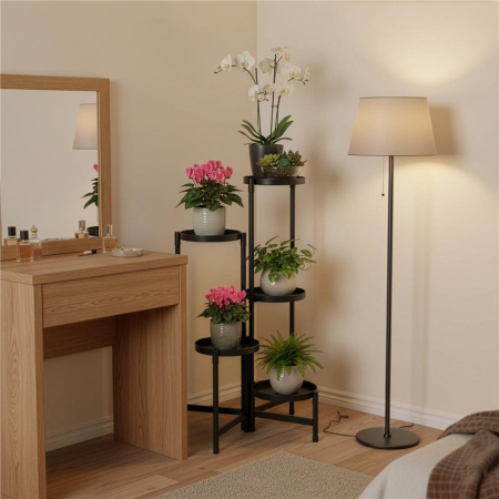 Suport metalic pentru flori cu 5 niveluri, structura pliabila, 48x48x79 cm, negru [4]