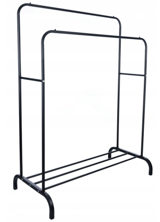 Suport metalic pentru haine 110x55x145 cm, cu bara dubla si raft pentru incaltaminte, negru [9]