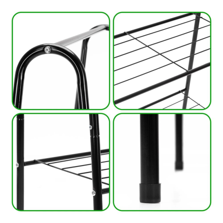 Suport metalic pentru haine cu bara si 2 rafturi, structura otel, 60x34x150 cm, negru [12]