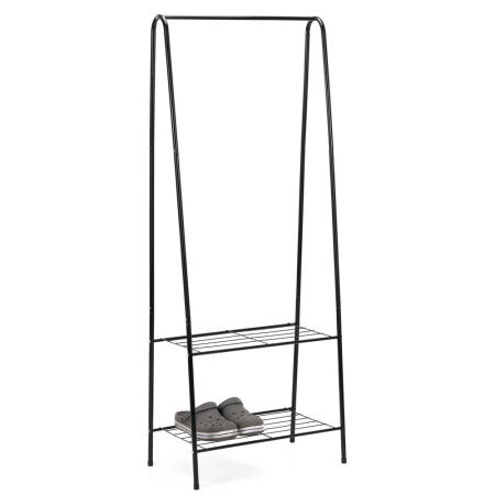Suport metalic pentru haine cu bara si 2 rafturi, structura otel, 60x34x150 cm, negru [15]