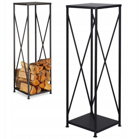 Suport metalic pentru lemne 34x34x111 cm, capacitate mare, negru [3]