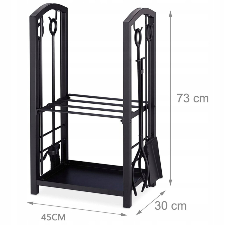Suport metalic pentru lemne de foc cu 4 accesorii, 74x40x30 cm, negru [2]