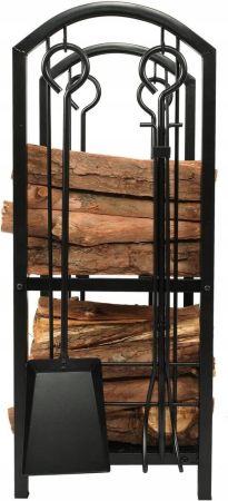 Suport metalic pentru lemne de foc cu 4 accesorii, 74x40x30 cm, negru [9]