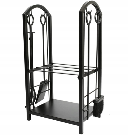 Suport metalic pentru lemne de foc cu 4 accesorii, 74x40x30 cm, negru [6]