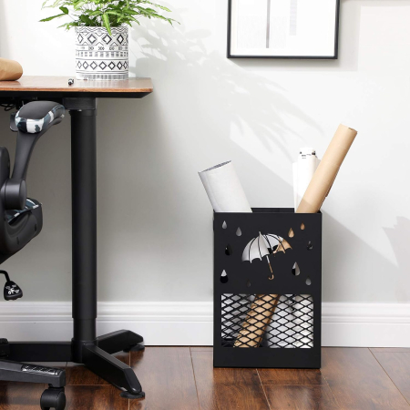 Suport metalic pentru umbrele, cu carlige si tava de picurare, 28x12x41cm, negru [3]