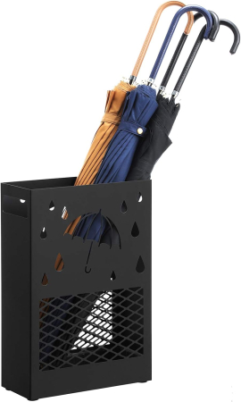 Suport metalic pentru umbrele, cu carlige si tava de picurare, 28x12x41cm, negru [1]