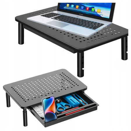 Suport multifunctional reglabil pentru laptop, monitor si imprimanta, cu 3 trepte de ajustare a inaltimii, sertar integrat pentru depozitarea accesori [2]