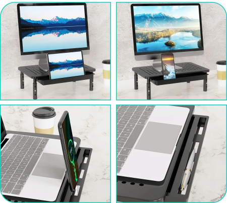 Suport multifunctional reglabil pentru laptop, monitor si imprimanta, cu 3 trepte de ajustare a inaltimii, sertar integrat pentru depozitarea accesori [8]