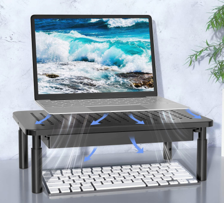 Suport multifunctional reglabil pentru laptop, monitor si imprimanta, cu 3 trepte de ajustare a inaltimii, sertar integrat pentru depozitarea accesori [7]