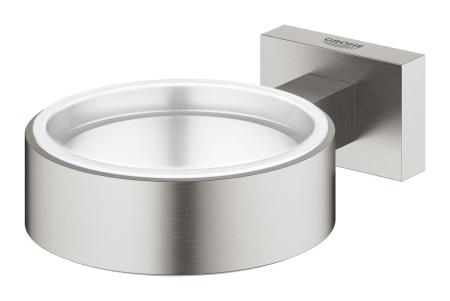 Suport pahar/dozator Grohe 40508DC1, Essentials Cube, pe perete, metal, mat, otel satinat [1]