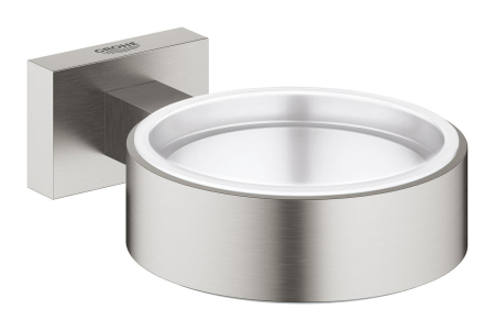Accesorii baie - Suport pahar/dozator Grohe 40508DC1, Essentials Cube, pe perete, metal, mat, otel satinat