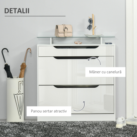  Suport Pantofi Modern - 16 Perechi, 2 Sertare & Raft Sticla [8]