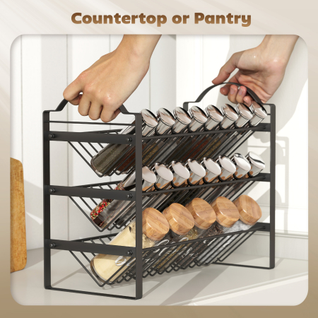  Suport pentru Condimente de Bucatarie cu 3 Rafturi inclinate din Metal Negru [5]