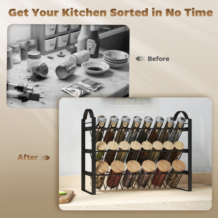  Suport pentru Condimente de Bucatarie cu 3 Rafturi inclinate din Metal Negru [3]