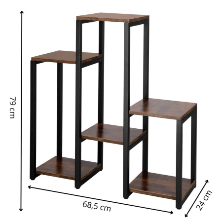 Suport pentru flori, 79x69x24 cm, negru/maro inchis – 6 rafturi, cadru metalic, design modern [1]
