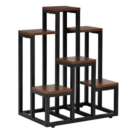 Suporturi flori si ghivece - Suport pentru flori cu 6 polite din lemn, structura metal, 51x34x68 cm, negru