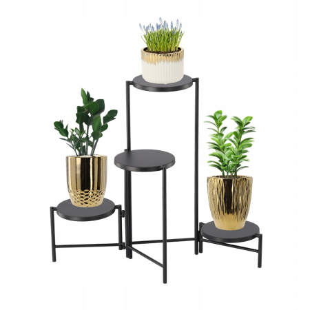 Suport flori metalic 4 niveluri rafturi rotunde interior, 60x43x60 cm, economisire spatiu, negru [2]