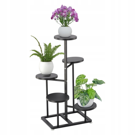 Suport pentru flori cu structura metalica, 5 niveluri, cu rafturi rotunde, 47x47x80 cm, negru [3]