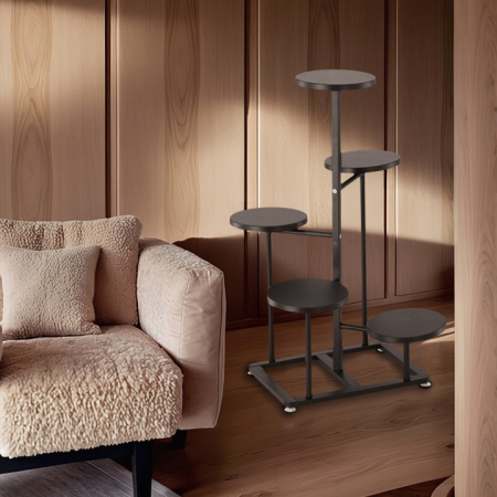 Suport pentru flori cu structura metalica, 5 niveluri, cu rafturi rotunde, 47x47x80 cm, negru [4]