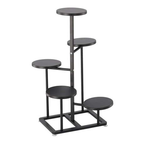 Living & hol - Suport pentru flori cu structura metalica, 5 niveluri, cu rafturi rotunde, 47x47x80 cm, negru