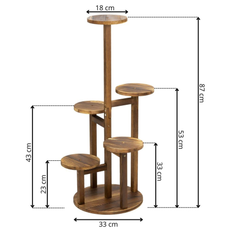 Suport plante 6 niveluri din lemn si MDF, protectii antiderapante, max 25 kg, 48x48x87 cm, maro [13]