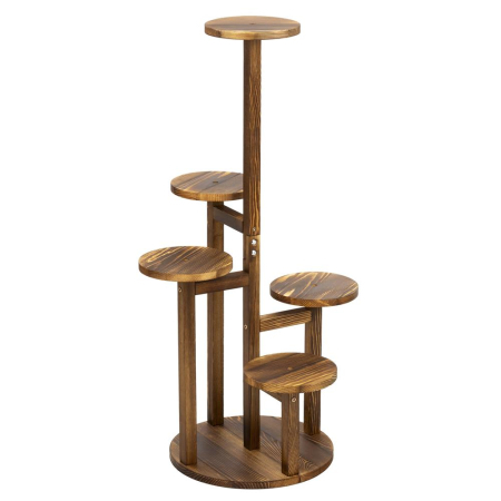 Living & hol - Suport plante 6 niveluri din lemn si MDF, protectii antiderapante, max 25 kg, 48x48x87 cm, maro