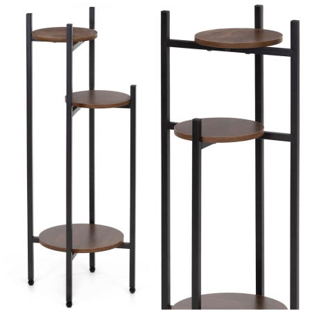 Suport pentru flori, rotund cu 3 polite, structura metalica si MDF, 32x32x81 cm, negru [2]