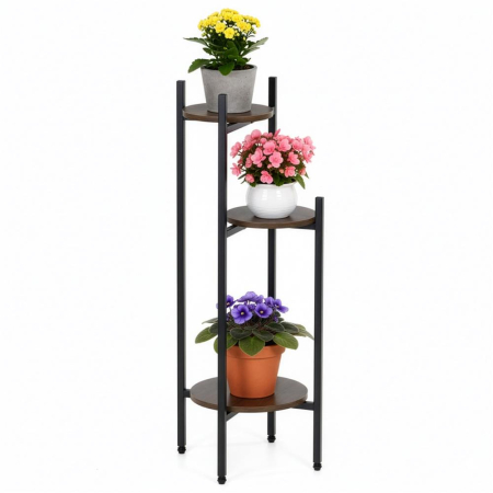 Suport pentru flori, rotund cu 3 polite, structura metalica si MDF, 32x32x81 cm, negru [7]