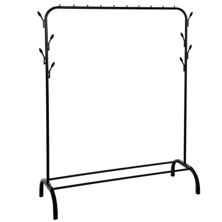 Mobila - Suport pentru haine cu cadru metalic, cu sina de agatat si carlige cuier, 40x110x146cm, negru